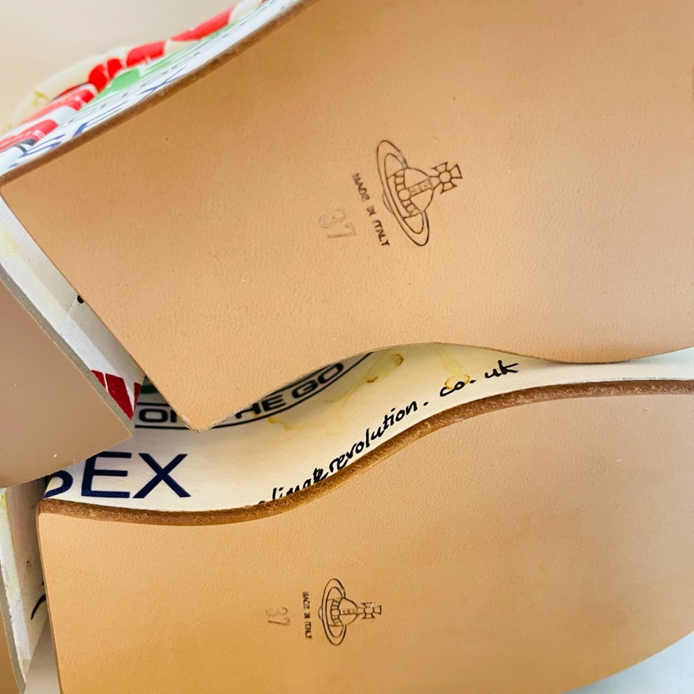 Vivienne Westwood BRAND NEW MEANINGLESS PRINT towering heels Slogan print IT37 - Picture 9 of 17